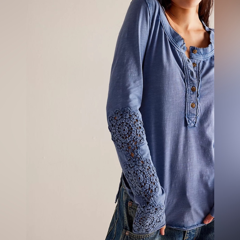 Free People We The Free Blue Our Song Henley Cuff